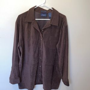Suede look knit L/S shirt . Patch pocket